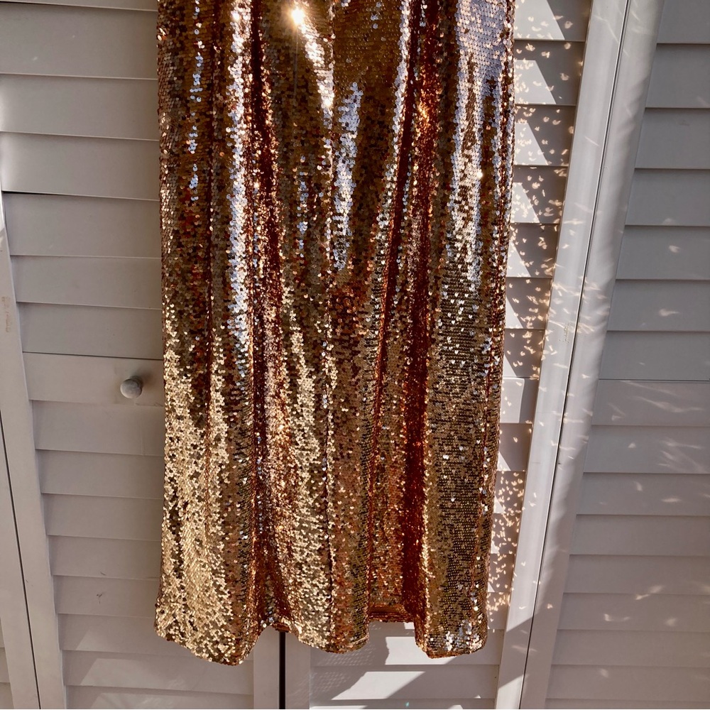 Adelyn Rae Gold Sequin Midi Dress Bow Back Size L NWT - Picture 10 of 16